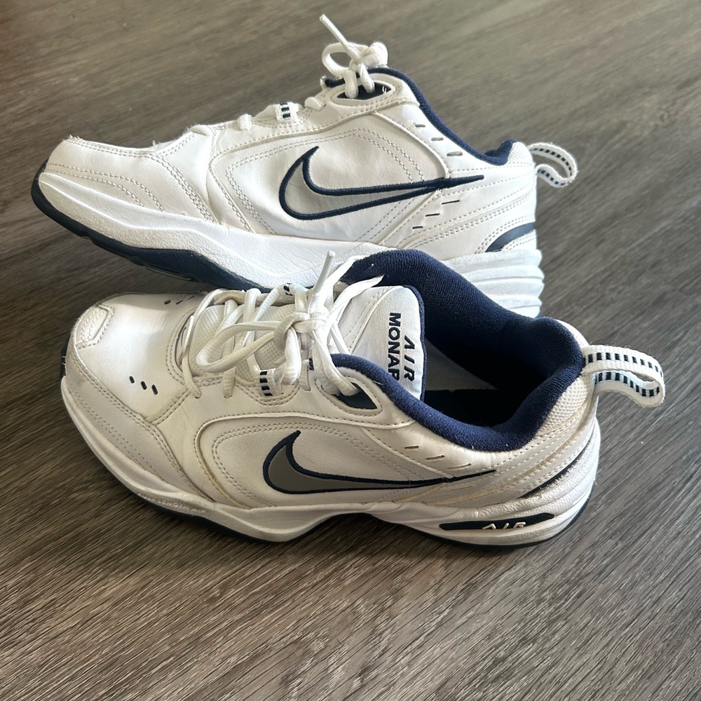 Nike Air Monarch White and Navy Shoes